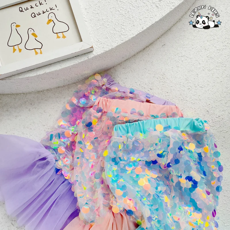 LEZONKIDS - Customizable High Quality Summer Birthday Party Skirt Girl Fishtail Tulle Sequin Skirt for Girls
